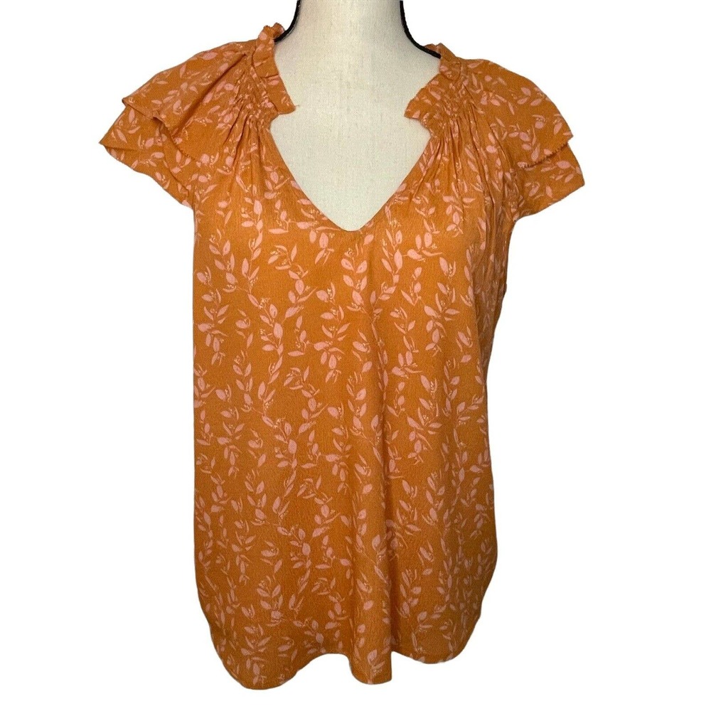 Target A New Day Orange Floral Short Sleeve Blouse Size M